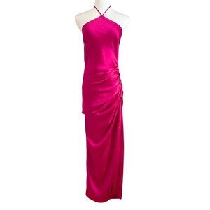 JONATHAN SIMKHAI HANSEL PINK SATIN HALTER SIDE SLIT EVENING FORMAL DRESS - 0